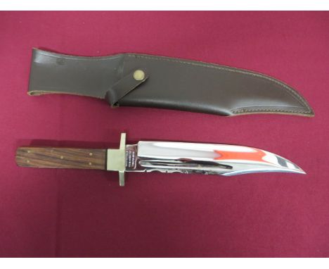 John Nowill Modern Bowie Knife  9 1/4 inch single edged clipped point polished blade. Rear edge clipping. Narrow blade fuller