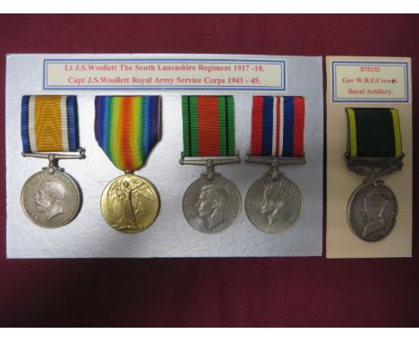 WW1 Attributed South Lancashire Regiment Officer’s Medal Pair  consisting War medal and Victory medal named to “Lieut J S Woo