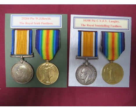 Two WW1 Irish Medal Pairs  consisting silver War medal and Victory named to “25284 Pte W J Hewitt R. Ir. Fus.” ... Similar pa