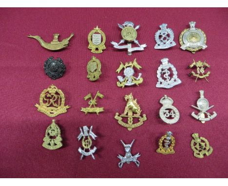 Selection of Indian Badges  including KC white metal 34th Punjab Pioneers ... Brass 8th Punjab Reg ... Brass Army Ordnance Co