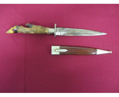 Imperial German Stag’s Hoof Handled Private Purchase Combat Knife  6 inch single edged blade with sharpened back edge point. 