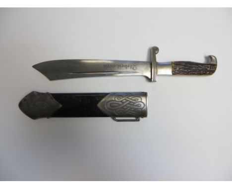 German Third Reich RAD Hewer by Eickhorn  9 3/4 inch single edged blade widening towards the point. Narrow fuller. Etched “Ar