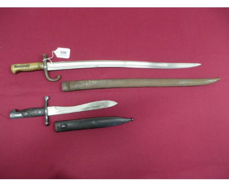 French Chassepot Bayonet and Spanish Mauser Bayonet  consisting Chassepot 22 3/4 inch single edged Yataghan blade. Large full