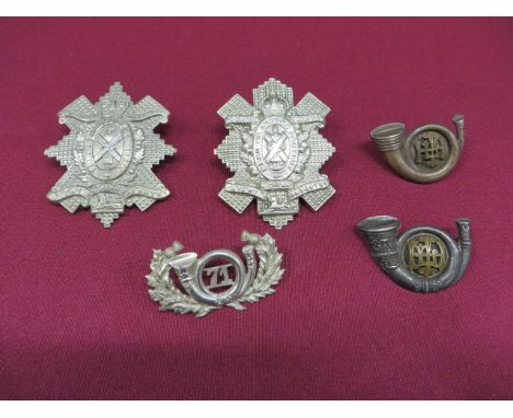 Small Selection of Scottish Badges  including silver and gilt HLI bugle (brooched) ... Silvered and gilt HLI bugle (lugs) ...