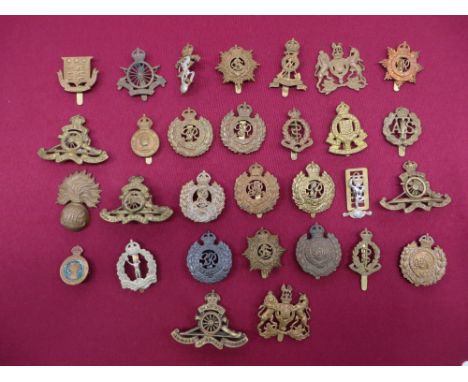 Selection of Corps Cap Badges  including KC brass Army Cyclist Corps ... KC brass and enamel Women’s Land Army (brooch pin ab