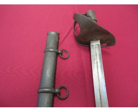 Late 19th Century German Heavy Cavalry Sword  35 1/2 inch single edged blade with large fuller. The forte with maker “A & EH”