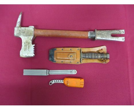 US Patent Fire Axe Together with Two Knives  consisting heavy chrome plated head with rear spike. Lower crowbar mount. Rubber