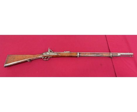 1856 Pattern Barnett London 2 Band Percussion Rifle  .577 30 3/4 inch rifled barrel. Rear ladder sight. Military pattern lock