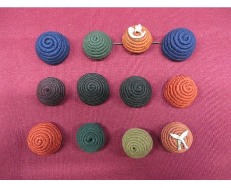 Small Selection of Officer Cord Cap Bosses  consisting scarlet example with silvered strung bugle centre ... Scarlet example 