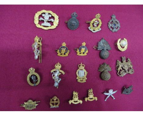 Selection of Officer Cap and Collar Badges  cap include silvered and gilt South Lancashire (blades absent) ... KC silvered an