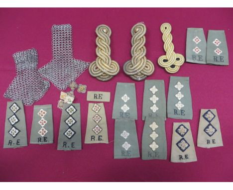 Selection of Royal Engineers Straps and Slip On Shoulder Rank  consisting pair K/D Lt slip on with embroidery RE ... 4 x gree