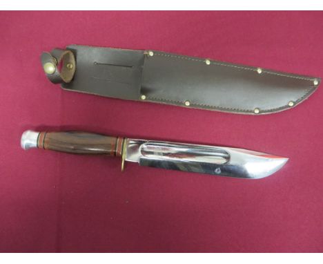 John Nowill Modern Bowie Hunting Knife   8 inch single edged clipped point blade. Wide fuller. The forte stamped “John Nowill