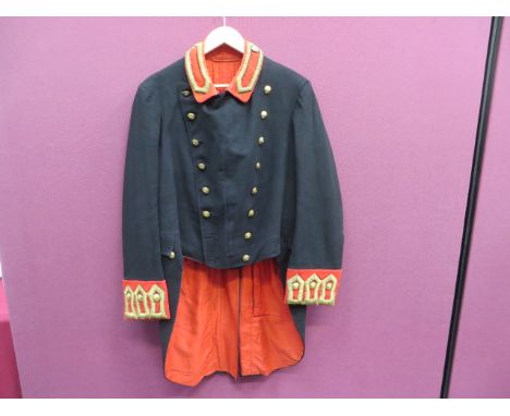 Unusual Victorian British Museum Tailcoat  black melton cloth double breasted tailcoat. Scarlet fold over collar with padded 