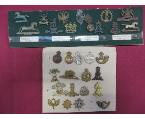Selection of Collar Badges  including bronzed Manchester ... Bronzed Royal West Kent ... Silvered and gilt 3rd Carabiniers ..