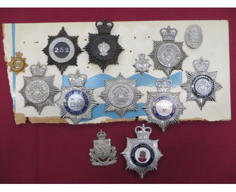 10 Various Police Helmet Plates  consisting QC blackened and chrome Wolverhampton Police ... QC chrome and enamel Royal Gibra