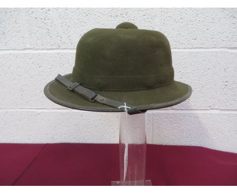 WW2 German Africa Korps Pattern Tropical Pith Helmet  dark brown/ green felt body, band and ventilator top button. Dark green