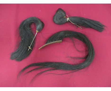 Three Cavalry Horsehair Plumes  consisting 2 x black examples. Top gilt rosehead mounts. Lower steel fixing spike ... French 