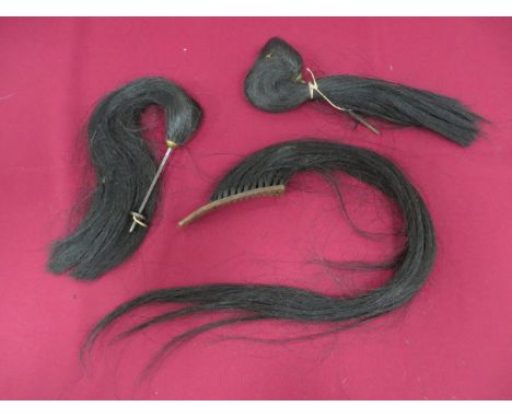 Three Cavalry Horsehair Plumes  consisting 2 x black examples. Top gilt rosehead mounts. Lower steel fixing spike ... French 