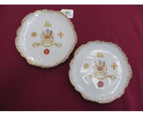 Victorian 2nd VB Manchester Regiment Officer’s Mess China  two gilt scroll edged plates. Central transfer printed Manchester 