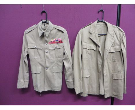 1922 Pattern Khaki Drill Tunic  light khaki drill single breasted stand and fall collar tunic. Pleated chest pockets and lowe