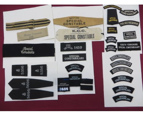 Small Selection of Special Constable Armbands  consisting printed cotton “Section Leader Special Constable” ... Embroidery “S