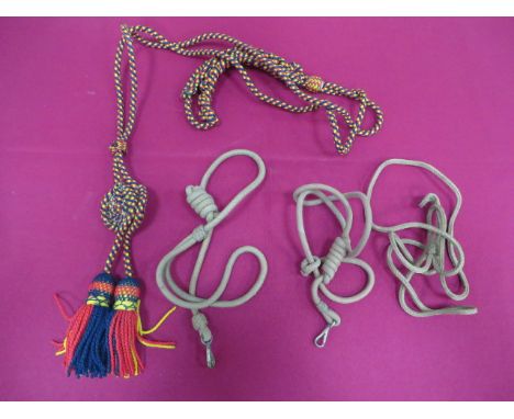 Three Various Issue Pistol Cords  consisting 2 x khaki cord with lower brass securing hooks. WW1 pattern ... Khaki square for