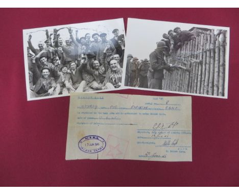 Original Army Pass To Enter Belsen Camp And Photographs  paper pass authorising Pte Robinson RAMC to enter Belsen Camp 18 Jun