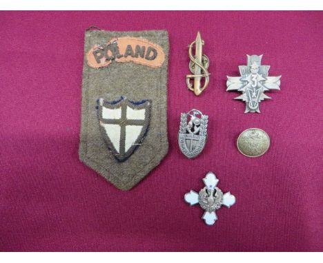 Small Selection of Polish Badges  consisting bullion embroidery Poland title and 8th Army badge on a field made hanging tab .