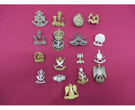 Selection of Colonial Badges Including India  including silvered Burma Rifles ... Brass 3rd Madras Cavalry ... White metal Ho