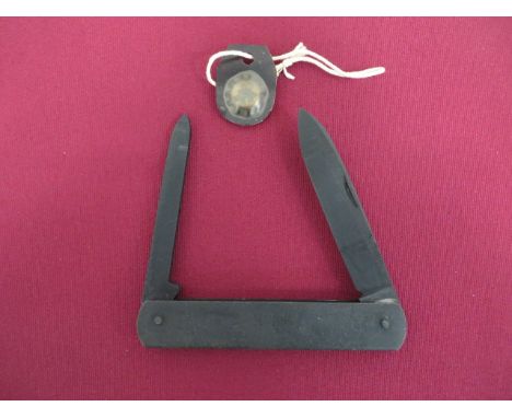 WW2 George Ibberson RAF Escape Pack Knife  blackened steel single edged folding blade and oblong section spike blade folding 