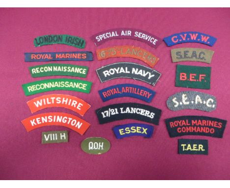 Selection of Embroidery Shoulder Titles  including 2 x Reconnaissance ... Special Air Service ... Royal Navy ... London Irish