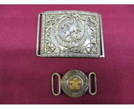 Pre 1947 Persian Army Belt Buckle  silvered rectangular buckle with floral edge border. Central rampant lion holding a sword 