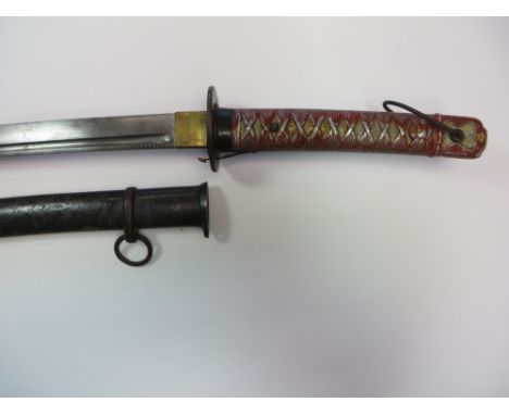 WW2 Japanese NCO’s Alloy Hilted Shin-Gunto Sword  27 1/2 inch single edged blade with narrow rear fuller. Rear serial number 