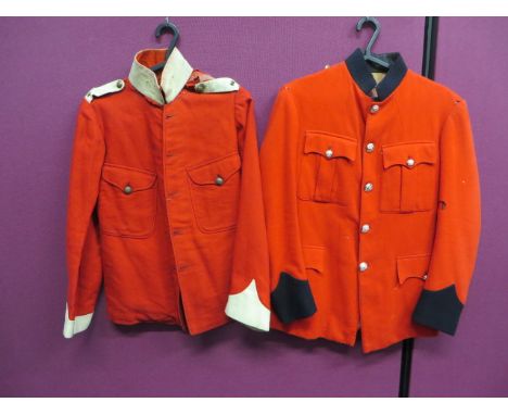 Two Scarlet Working Dress Tunics  scarlet woollen single breasted tunic. High white collar, pointed cuffs and shoulder straps
