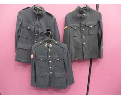 Three Artillery Blue Patrol Tunics  consisting dark blue woollen high collar tunic. Pleated chest pockets with buttoned flaps