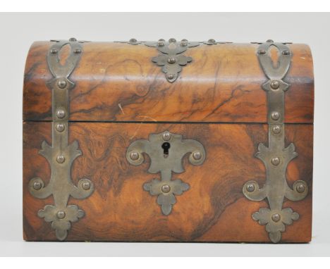 A walnut tea caddy, an Art Nouveau pewter mounted box,another walnut and a painted box (4).