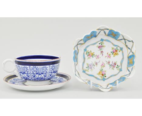 Royal Worcester cup and saucer, Royal Lily pattern, together with three Royal Worcester coffee cans and saucers, a Continenta