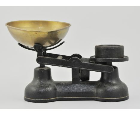 Brass set of scales, another similar set with weights etc, (1 box).
