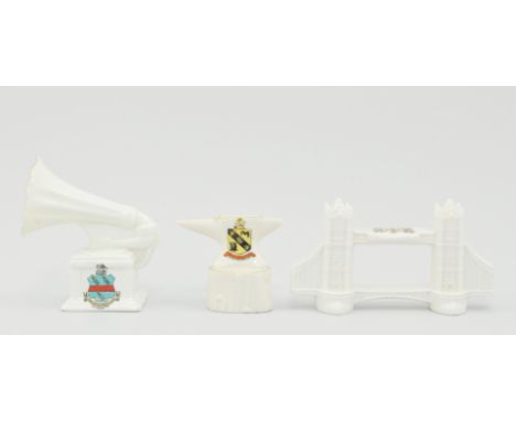 Quantity of W.H. Goss and Crested ware to include, The City of London Crested ware Tower Bridge, a Loughborough Anchor and ot