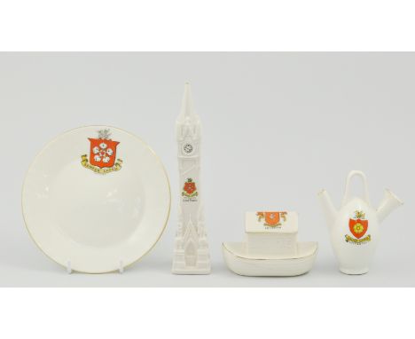 Collection of W.H. Goss and Crested ware, all with the Leicester crest, to include the clock tower and other various models, 