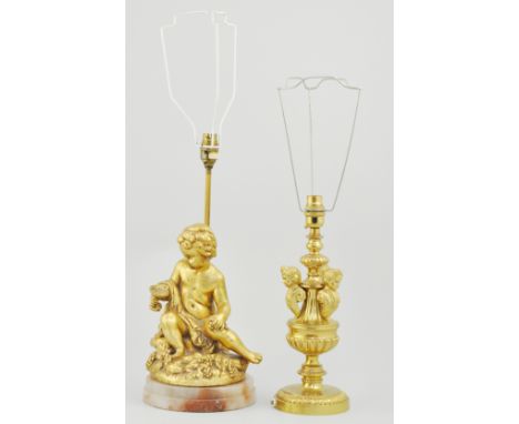 Gilt brass cherub lamp, and three others (4).