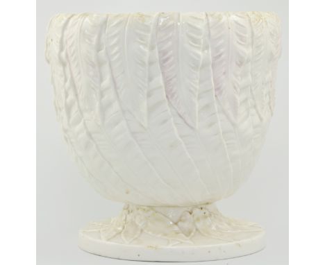 Belleek jardiniere, stick leaf decoration, (cracked), height 25cm.