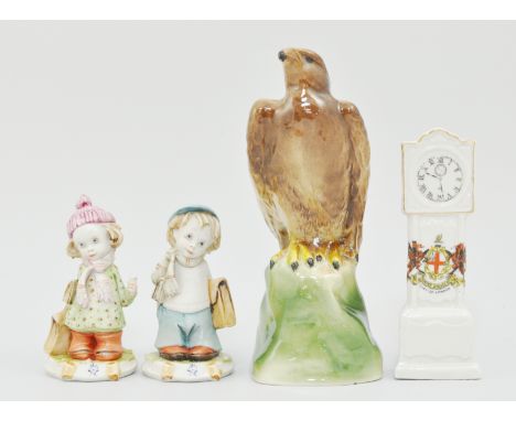 Nao figure of boy holding a satchel, and a similar model of a girl, along with various crested and other china etc, (1 box).