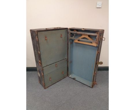 An early twentieth century metal bound trunk/wardrobe