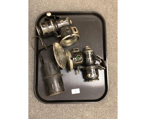 Two vintage bicycle lamps and a miner's lamp (3)