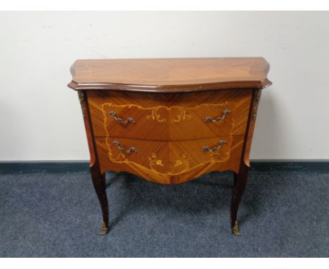 A reproduction French inlaid two drawer commode chest 