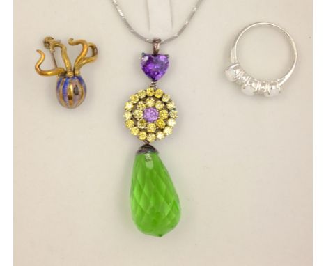 Pendant necklace, brooch and opal ring all stamped 925   Condition Report   Click here for further images, condition, auction