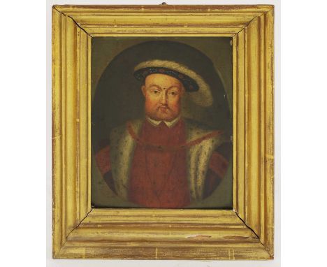 English School (18th century)Portrait of Henry VIII, head and shoulders, in feathered cap and ermine cloakoil on copper20 x 1