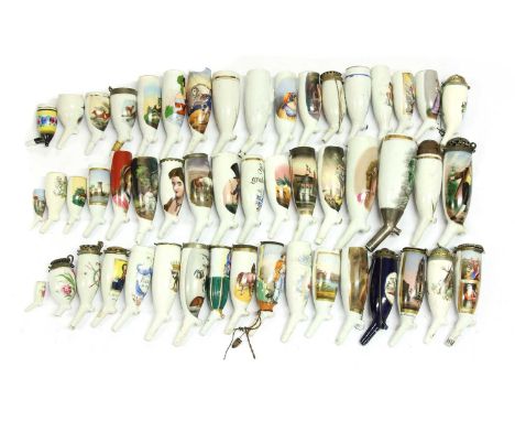 A collection of German porcelain pipe bowls,variously printed and painted (qty.)Provenance: The Trevor Barton Collection.