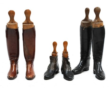 A pair of leather boots, late 19th/early 20th century, in two-tone leather with button fastening, by 'G Dewberry &amp; Son, S